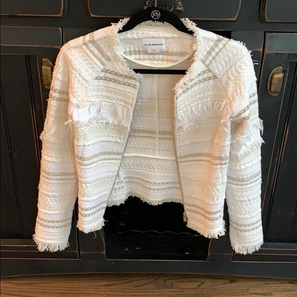 Club Monaco white tweed jacket